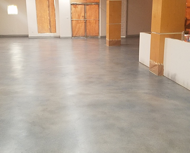 grey stain, gray stain, mcallen, church floor, sealed stain, water based epoxy