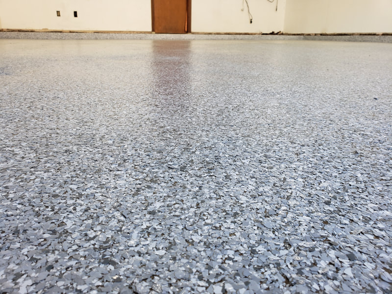 grey epoxy flakes, gray epoxy flakes, garage flooring, mcallen garage flooring